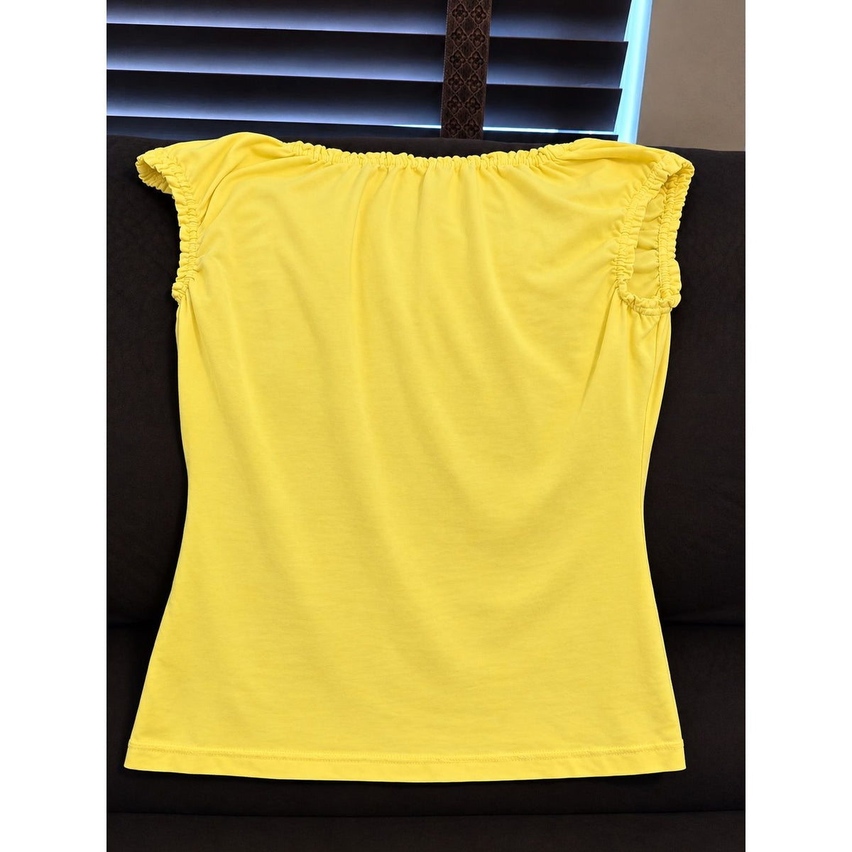 Ann Taylor LOFT Yellow Ruffle Sleeve Top Women's M Cotton Stretch Scoop Neck
