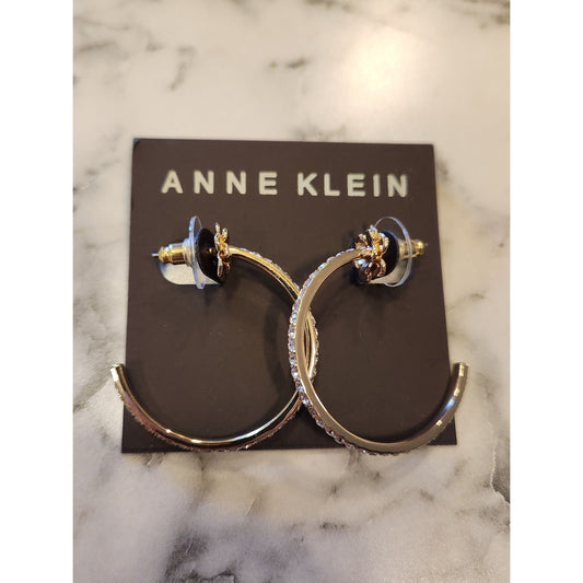 Anne Klein Gold-Tone & Crystal Half Hoop Earrings With Flower Backing