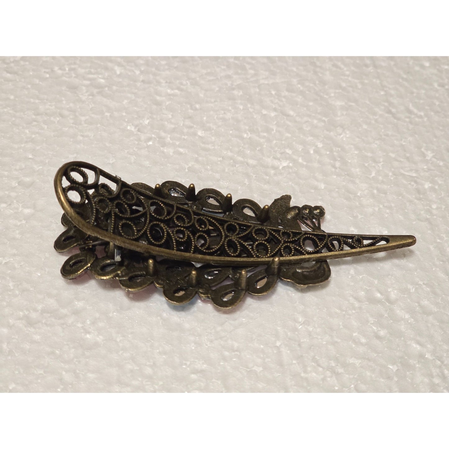 Peacock Hair Clip With Colorful Gemstones & Antique Gold Finish