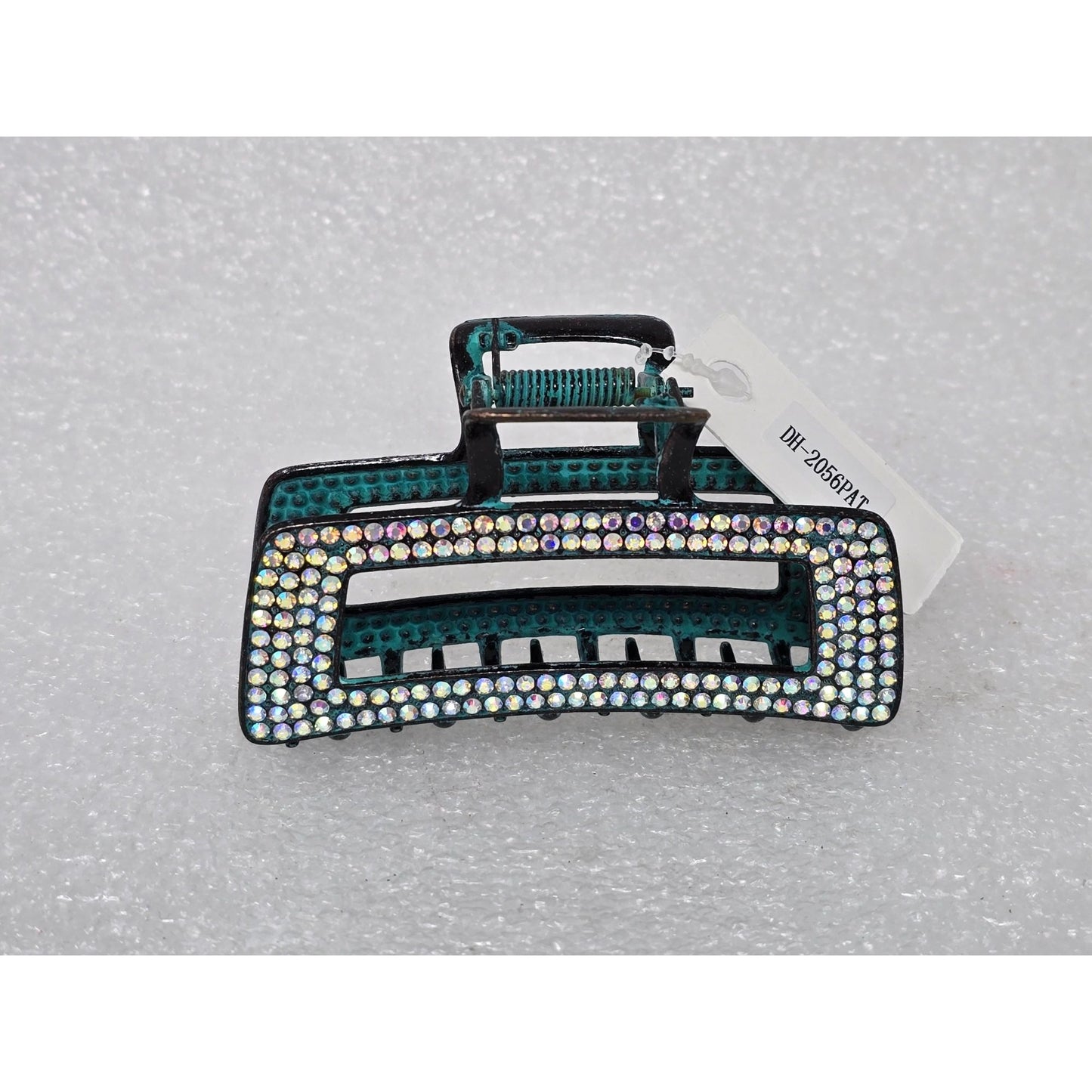 Large Rhinestone Embellished Hair Claw Clip Black & Teal
