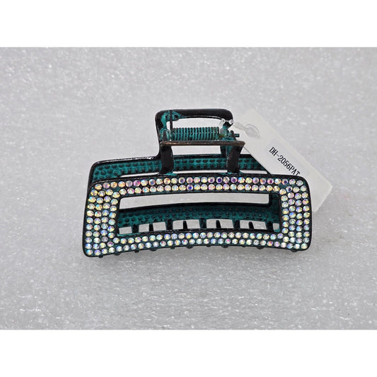Large Rhinestone Embellished Hair Claw Clip Black & Teal