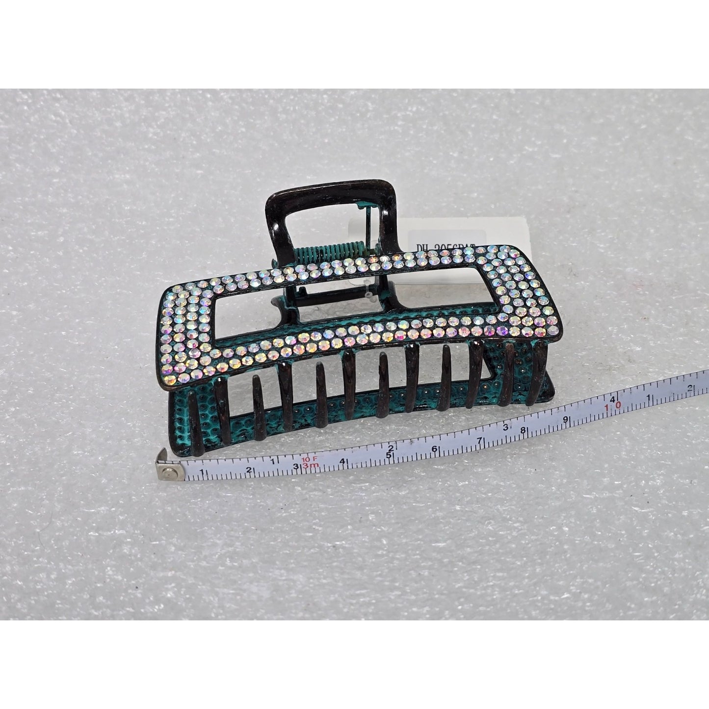 Large Rhinestone Embellished Hair Claw Clip Black & Teal