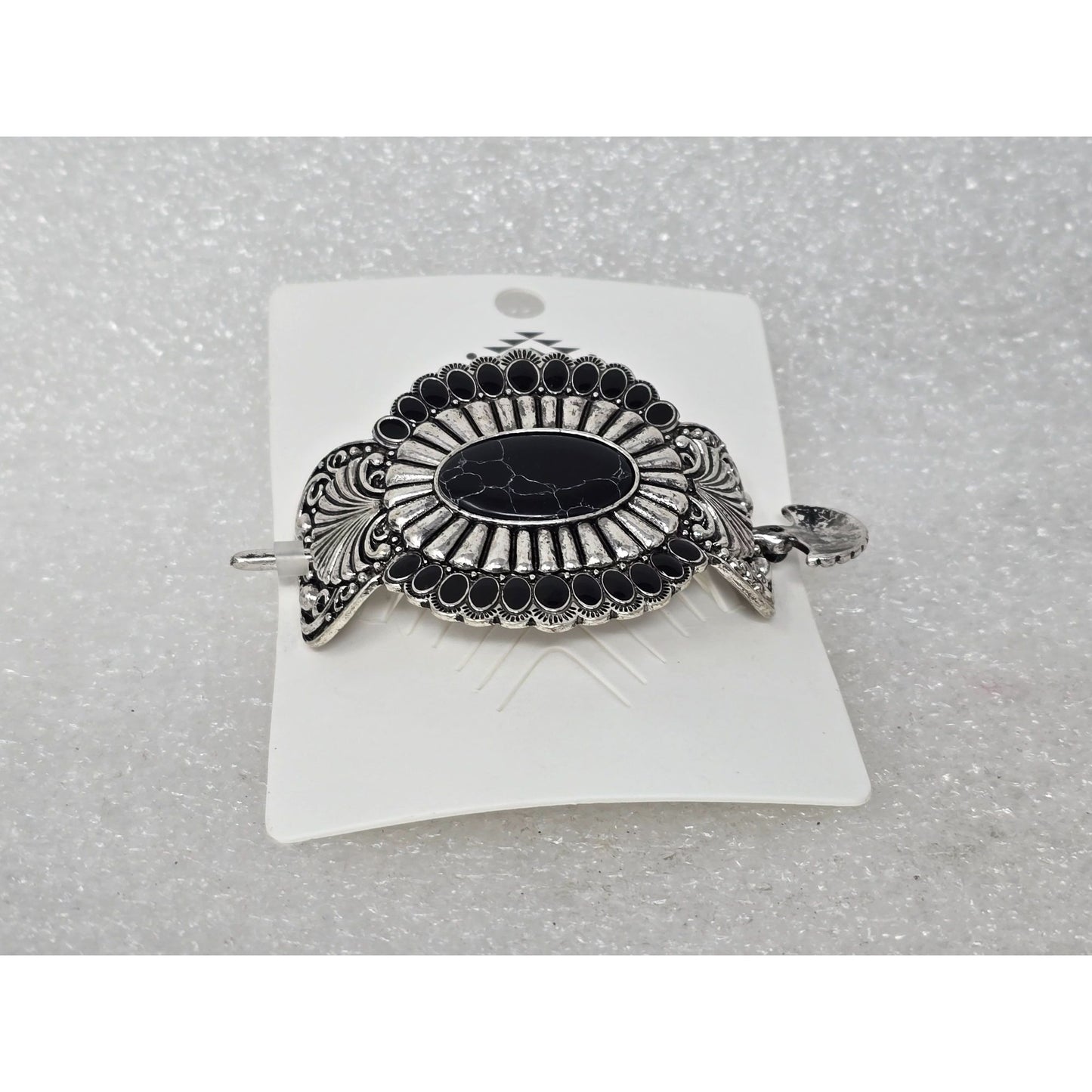 Silver-Tone Hair Barrette With Black Gemstone Accent and Stick