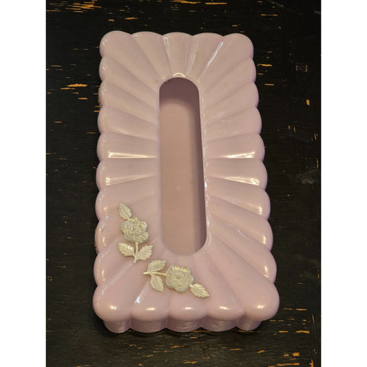 Vintage Menda Lilac Purple Scalloped Tissue Box Holder Gold Roses Vanity Decor