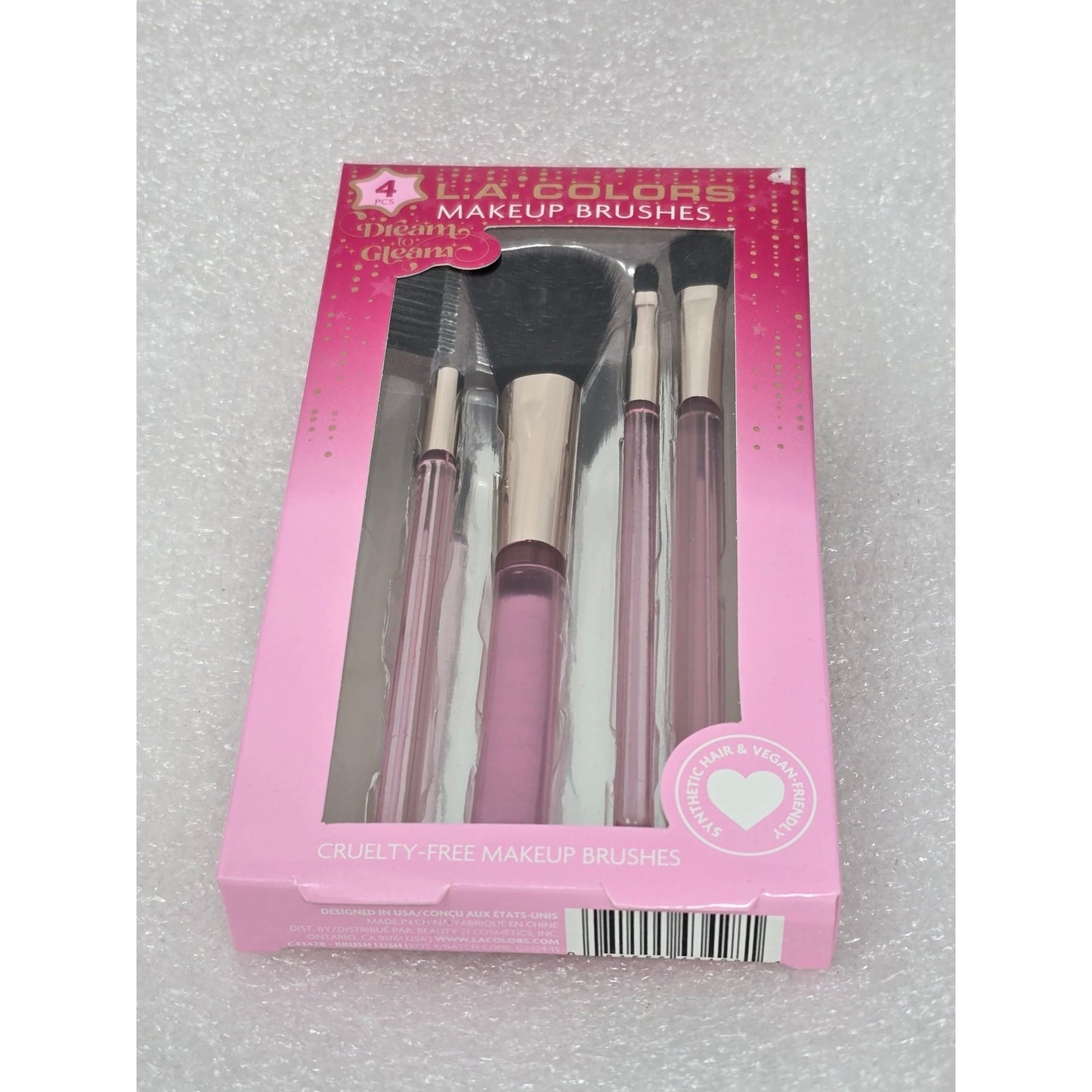 L.A. Colors 4 Piece Cruelty Free Makeup Brush Set Pink Dream to Gleam