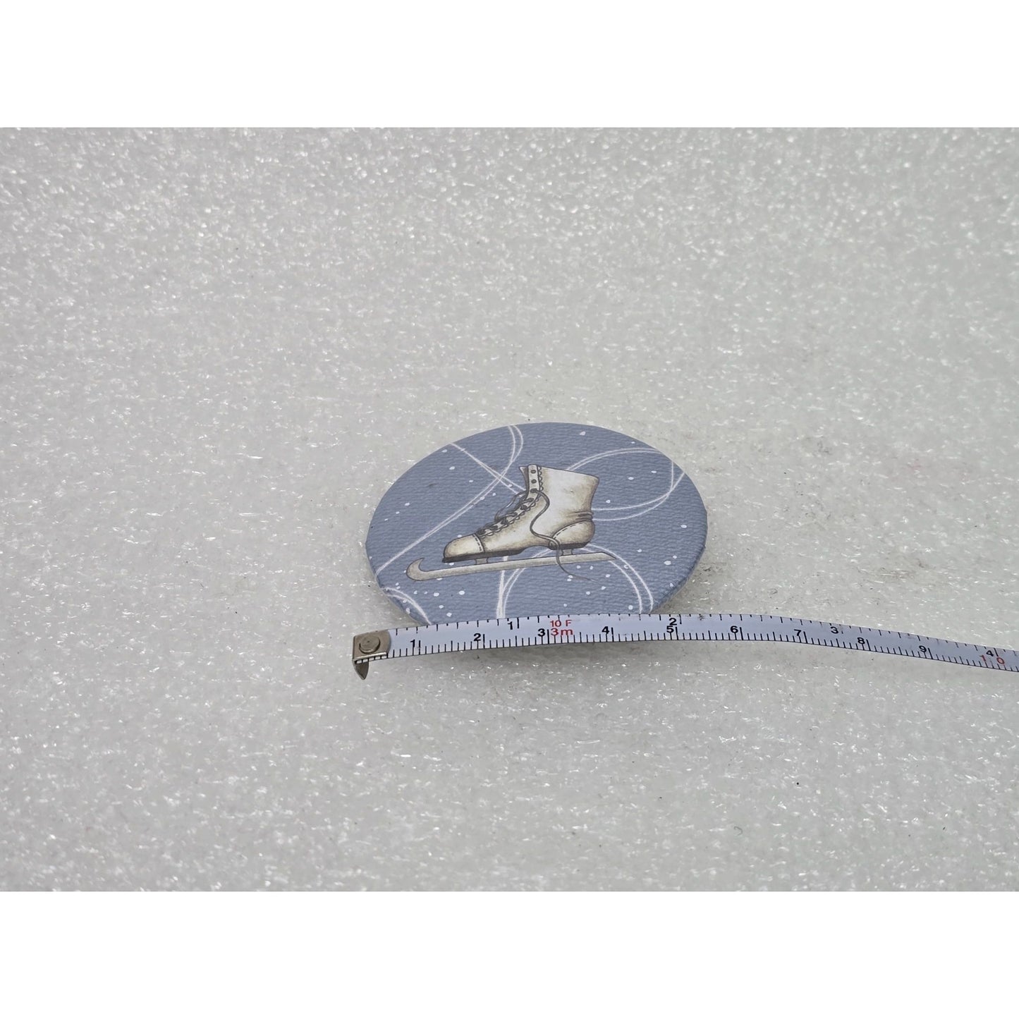 Ice Skating Boot Pinback Button Silver & Blue