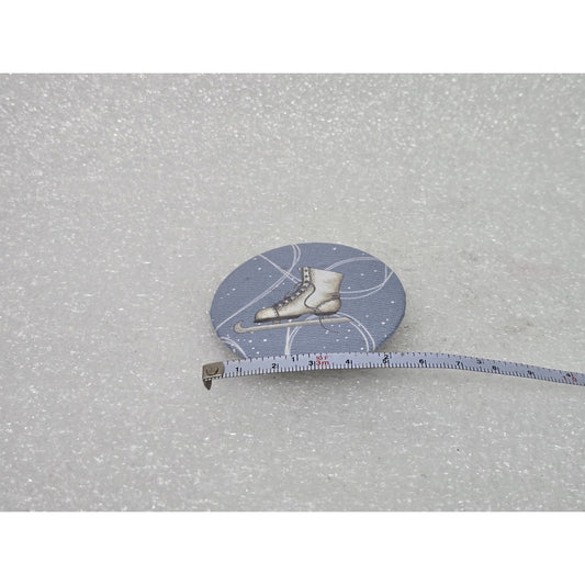Ice Skating Boot Pinback Button Silver & Blue