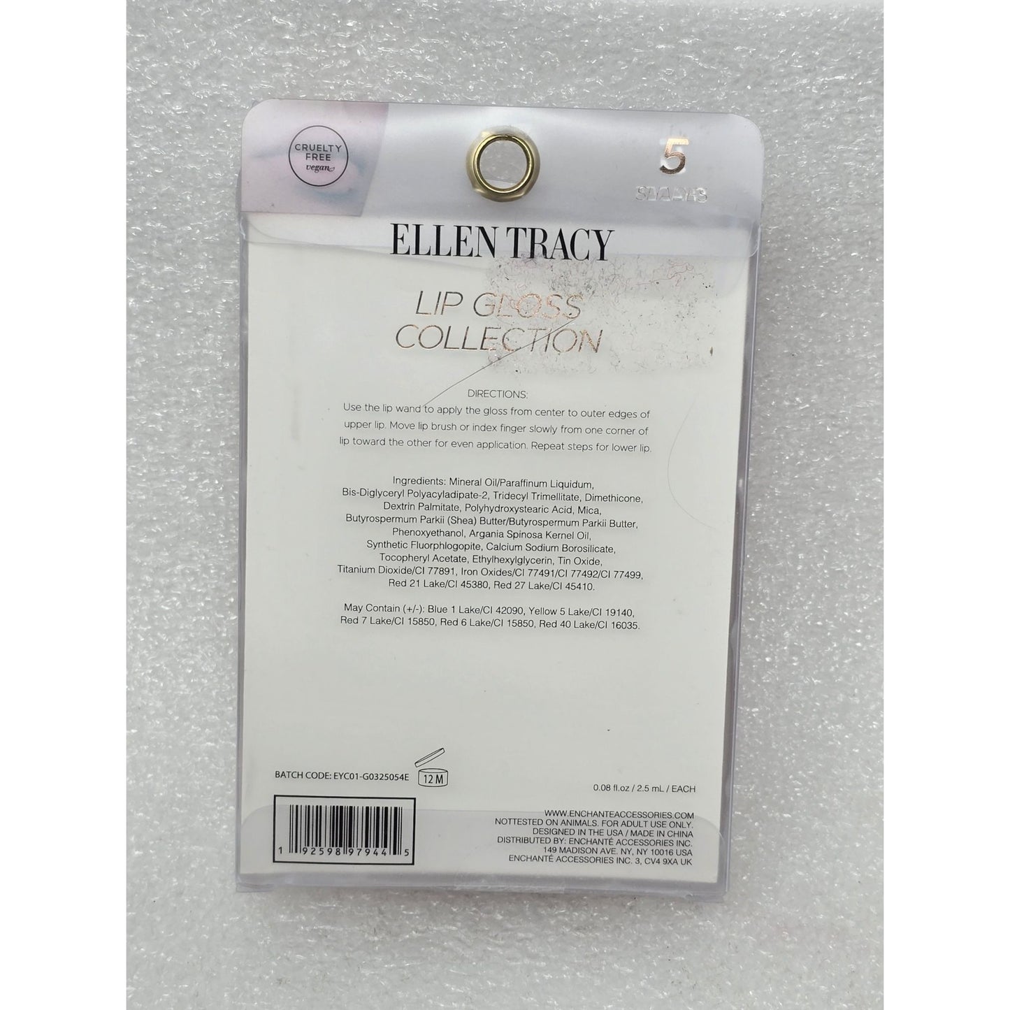 Ellen Tracy 5-Piece Lip Gloss Collection Cruelty-Free Long-Lasting Wear
