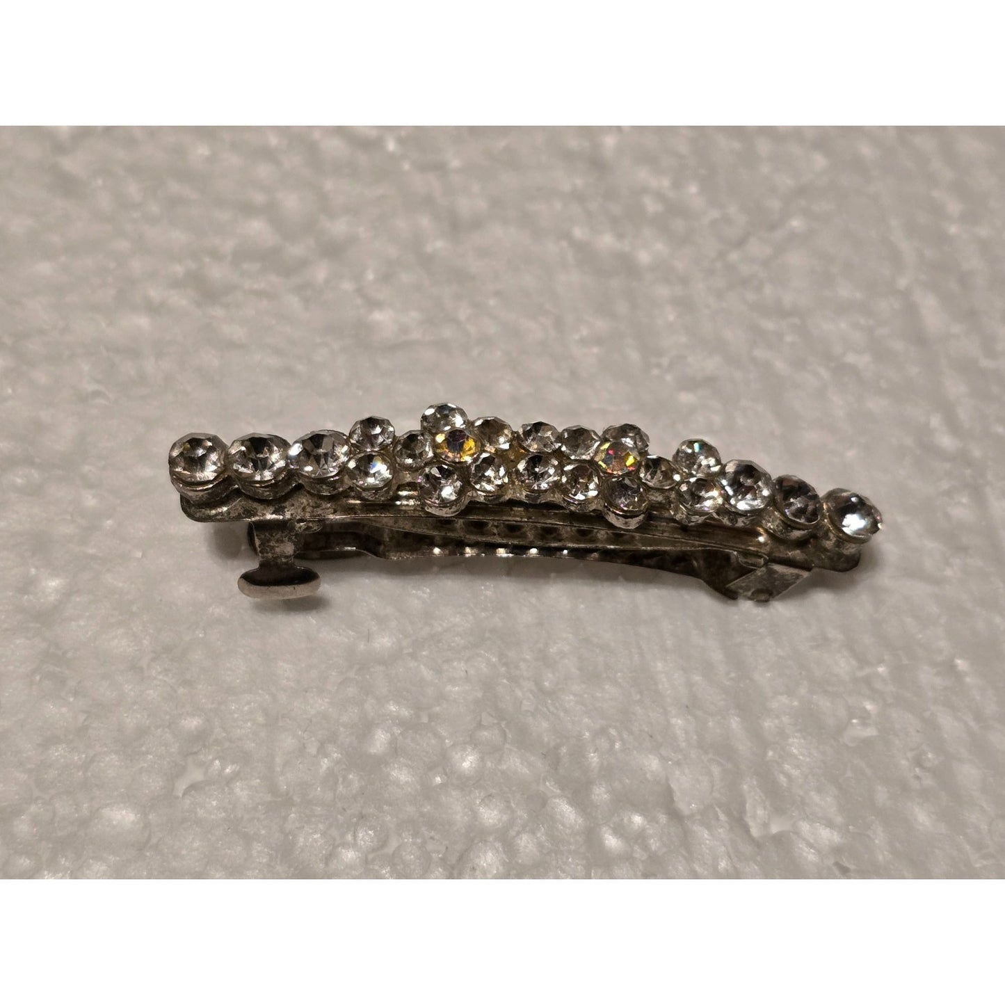 Vintage Rhinestone Floral Silver Tone Hair Clip Barrette