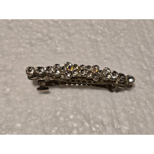 Vintage Rhinestone Floral Silver Tone Hair Clip Barrette
