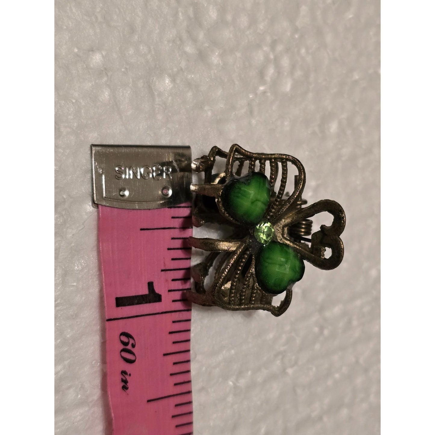 Vintage Bronze Tone Butterfly Hair Claw Clip With Green Gemstone Accents Small