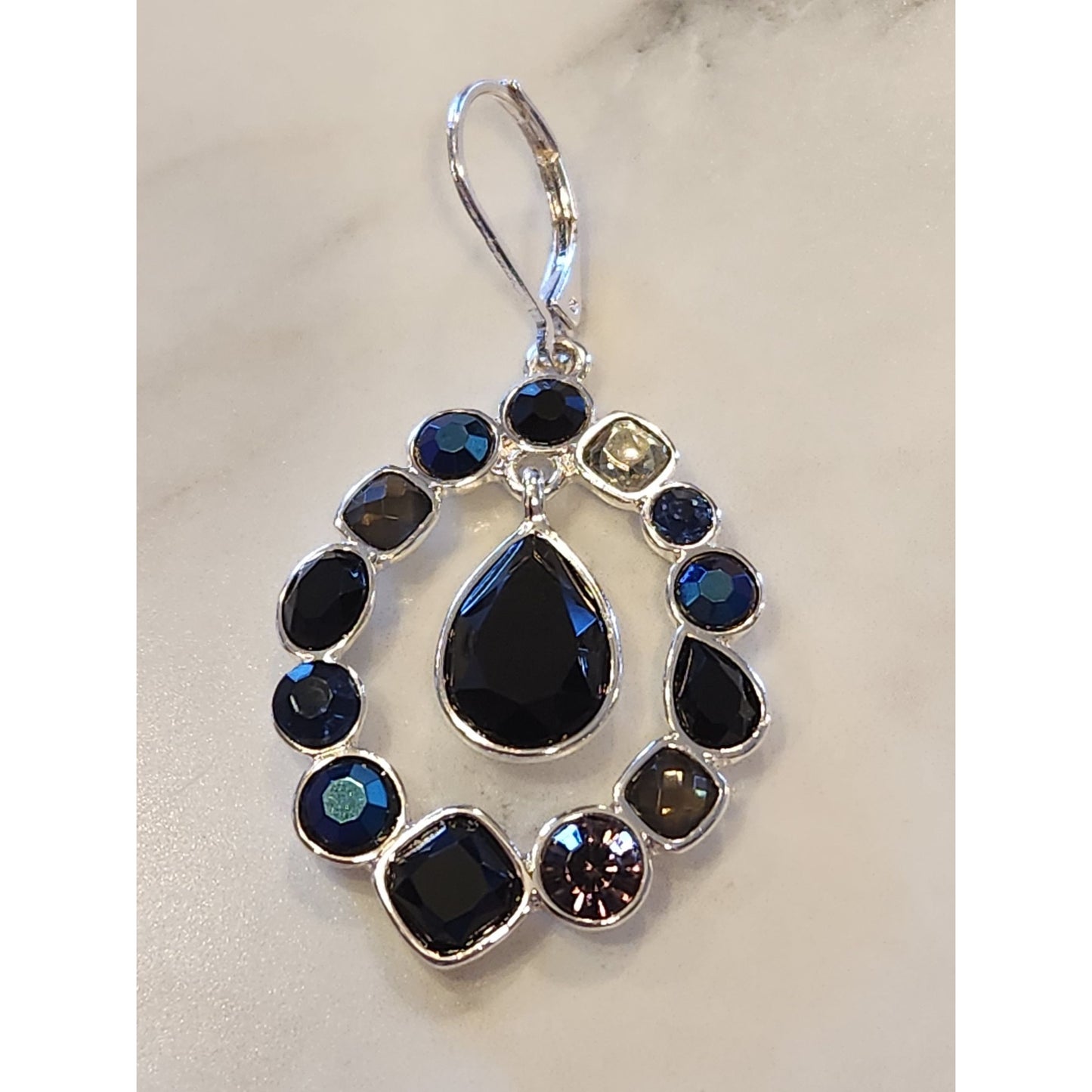 Napier Silver-Tone Drop Earrings With Black & Multi-Color Stones