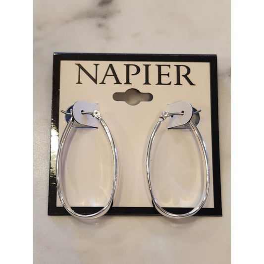 Napier Teardrop Hoop Earrings Silver-Tone Lightweight For Women & Teens