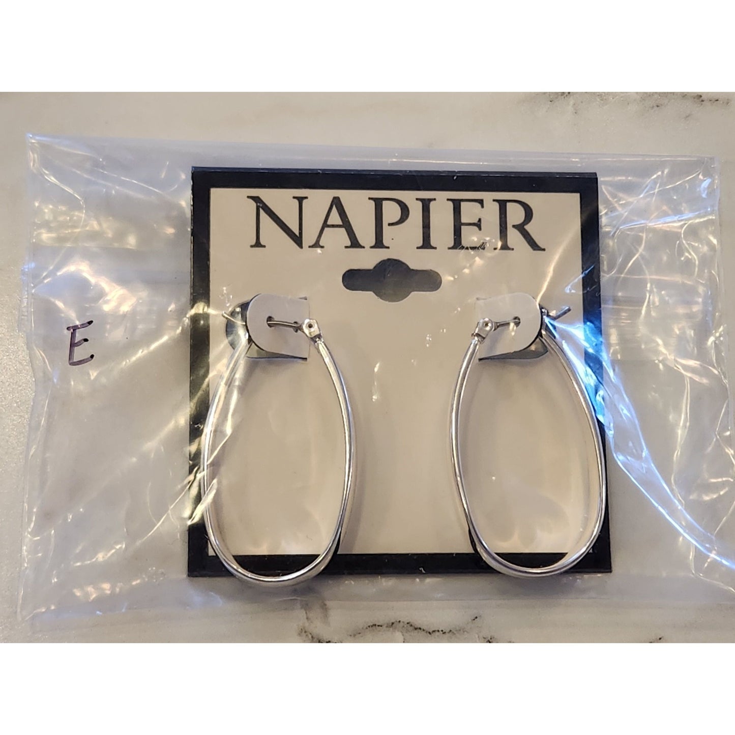 Napier Teardrop Hoop Earrings Silver-Tone Lightweight For Women & Teens