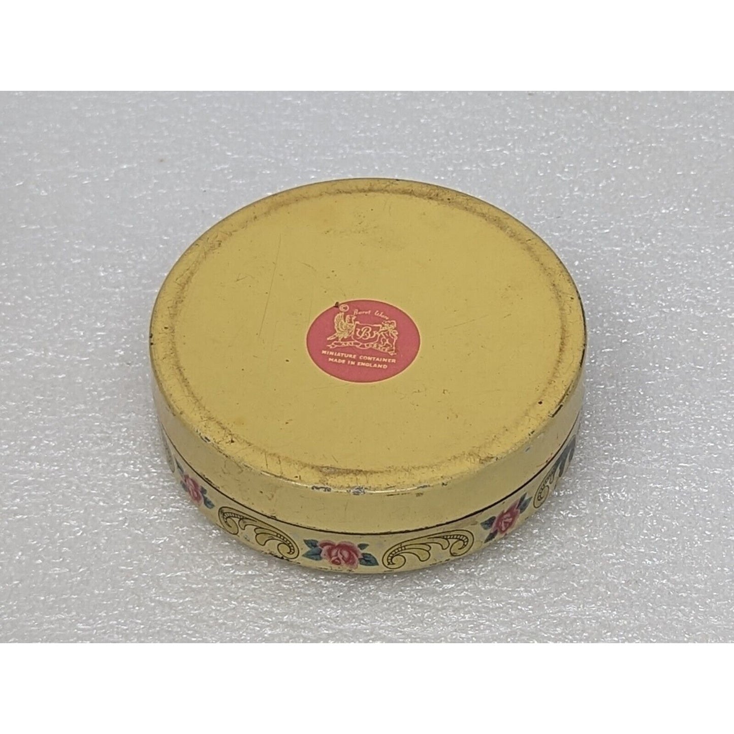 Vintage Baret Ware Tin Miniature Container Made In England 3" Yellow