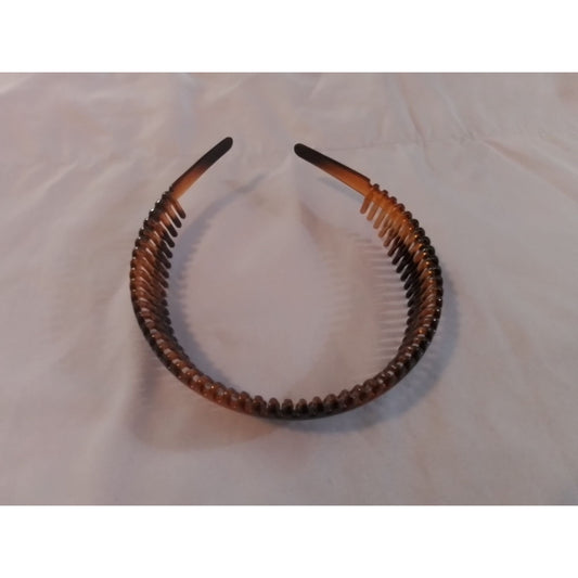 Vintage Tortoise Shell Plastic Headband with Inner Combs 80s 90s Hair Accessory