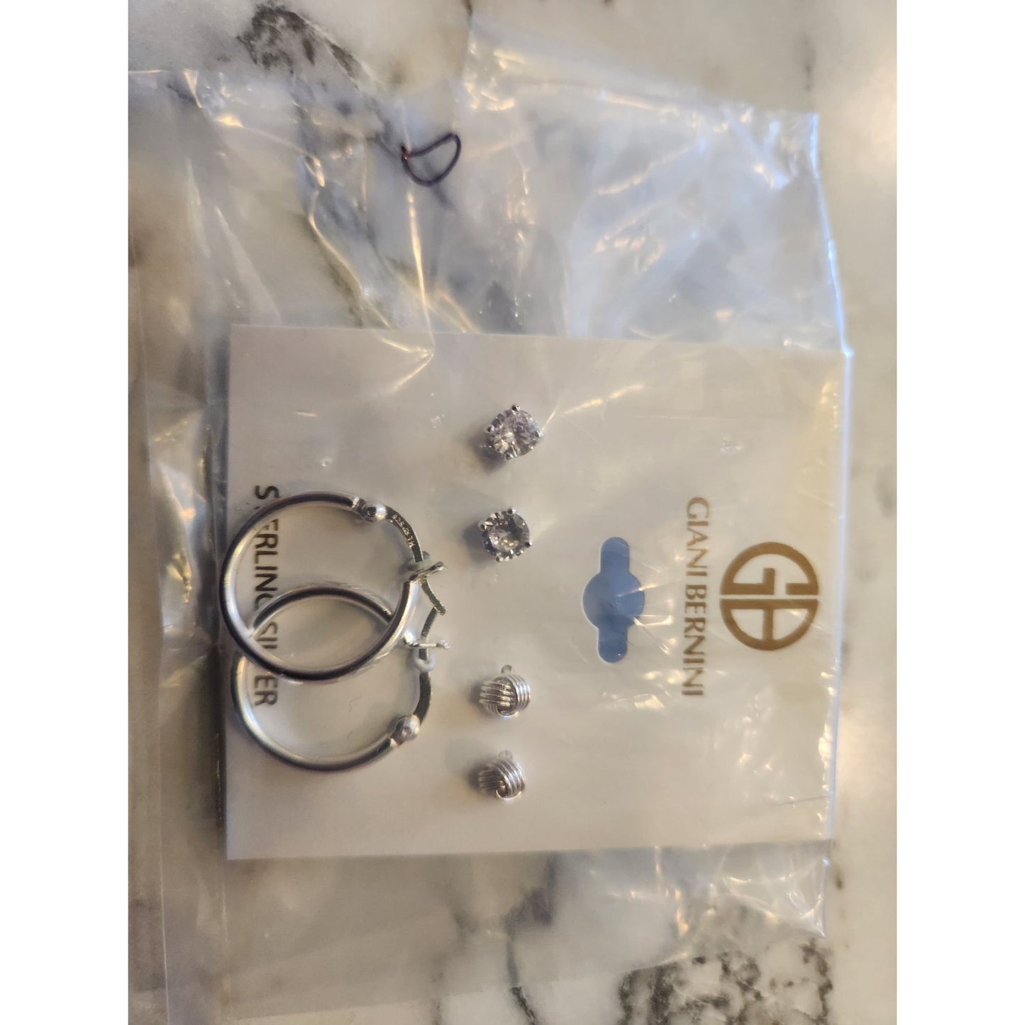 Giani Bernini Sterling Silver Earring Trio Set Hoops & Studs CZ Textured Designs