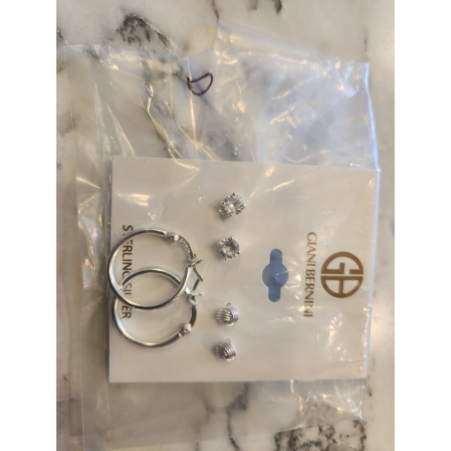 Giani Bernini Sterling Silver Earring Trio Set Hoops & Studs CZ Textured Designs