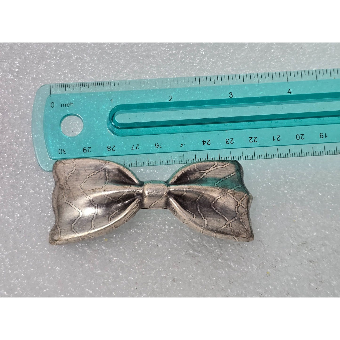 Vintage French Silver-Tone Bow Hair Clip Barrette Embossed Design Made In France