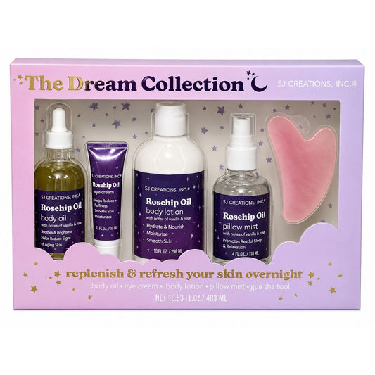 SJ Creations Dream Collection Rosehip Oil Gift Set Gua Sha Body Care 5 Pc New