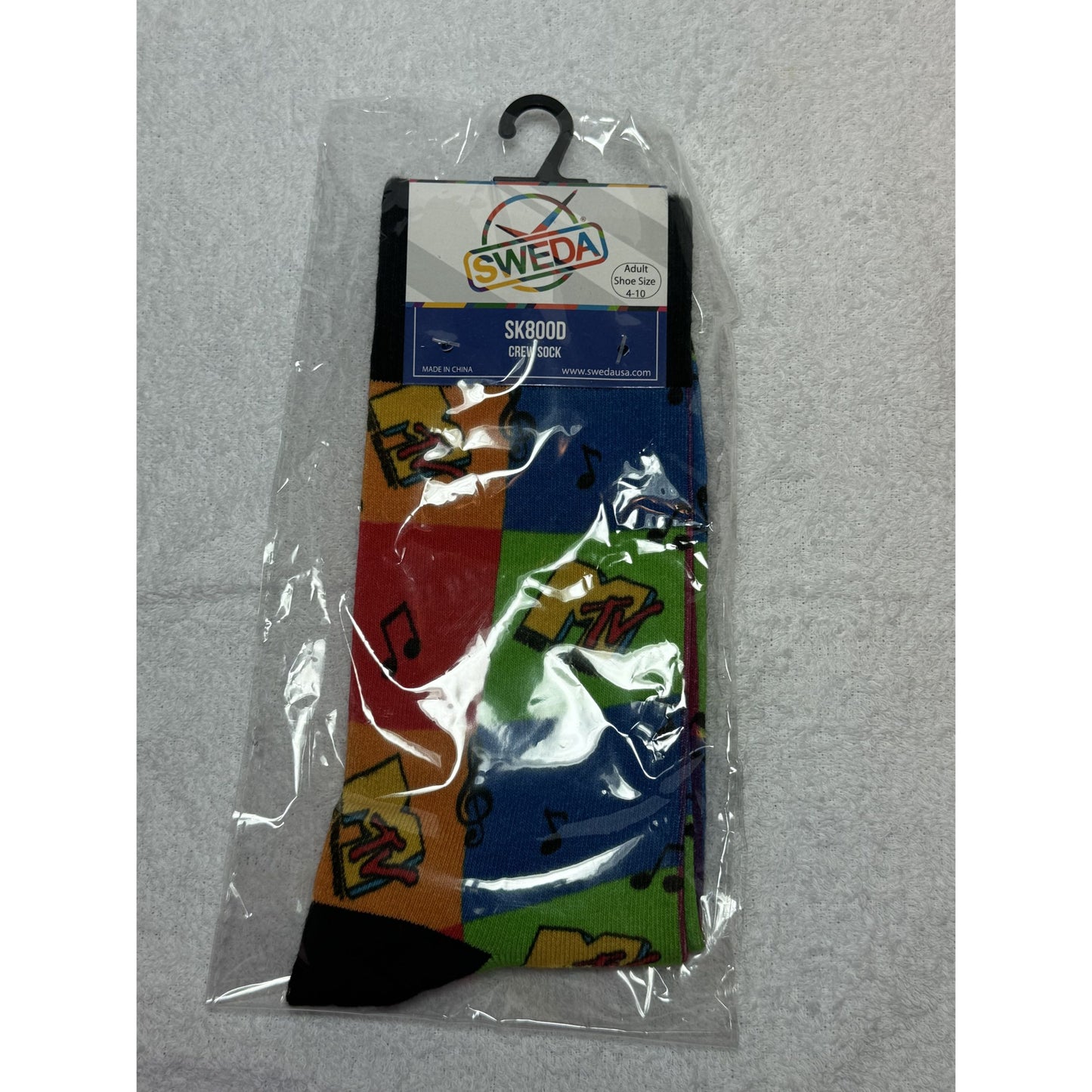 Sweda Adult Crew Socks Size 4-10 MTV Pattern Music Notes Colorful Novelty