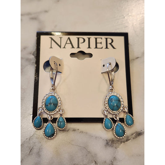 Napier Silver-Tone Turquoise Chandelier Earrings With Drop Design For Women