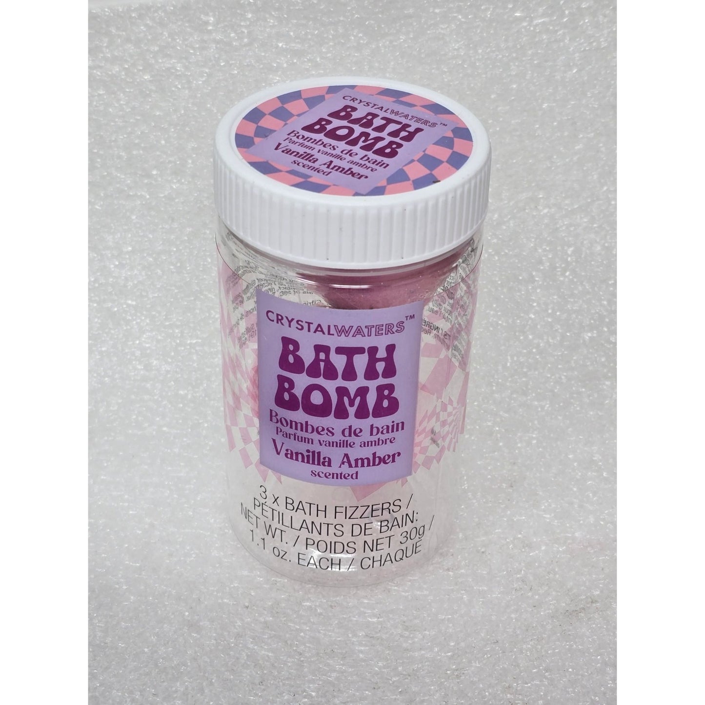 Crystal Waters Vanilla Amber Bath Bombs Fizzers 3 Pack Moisturizing & Soothing
