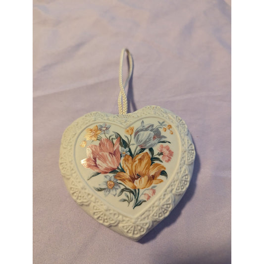 Vintage Avon Heart-Shaped Potpourri Pomander With Floral Design & Hanging Loop