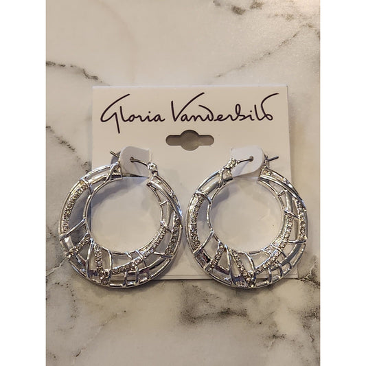 Gloria Vanderbilt Silver-Tone Rhinestone Hoop Earrings