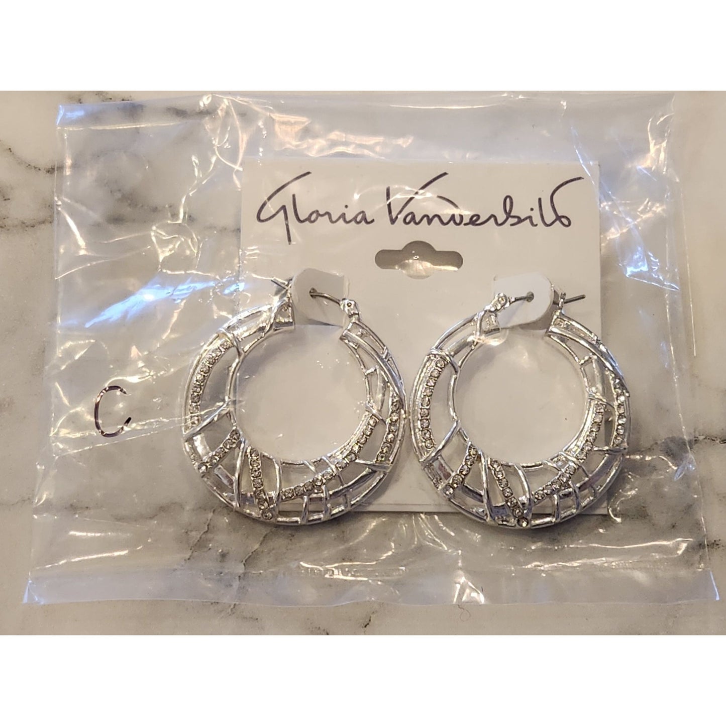 Gloria Vanderbilt Silver-Tone Rhinestone Hoop Earrings