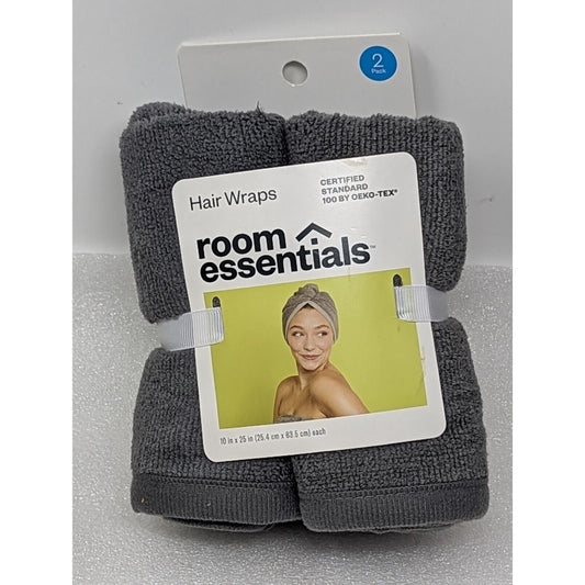 Pack of 2 Room Essentials Hair Wraps Gray 10” X 25”