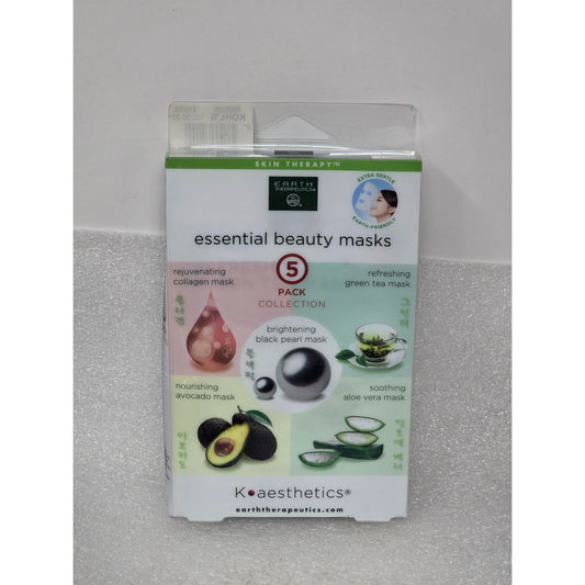 Earth Therapeutics 5-Pack Essential Beauty Masks Aloe Green Tea Avocado Collagen