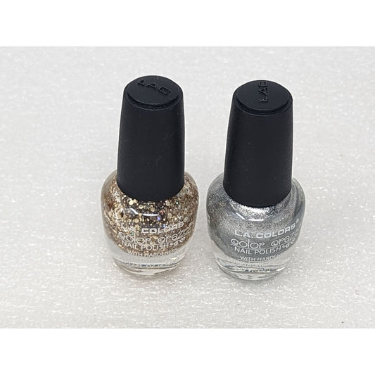 Lot of 2 L.A. Colors Mini Nail Polish Silver & Gold .17 oz each