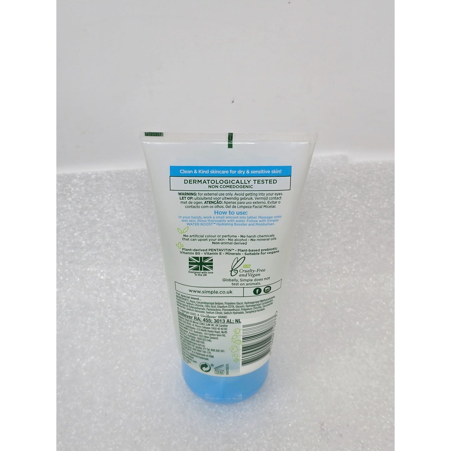 Simple Micellar Facial Gel Wash For Dry & Sensitive Skin 150ml Water Boost