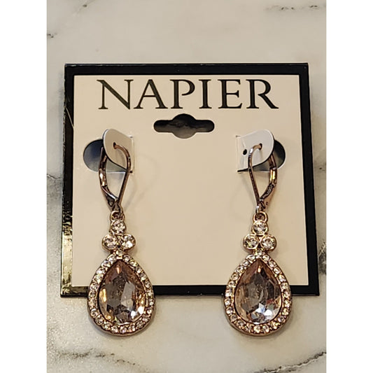 Napier Gold-Tone Drop Earrings With Sparkling Clear Crystal Accents Teardrop