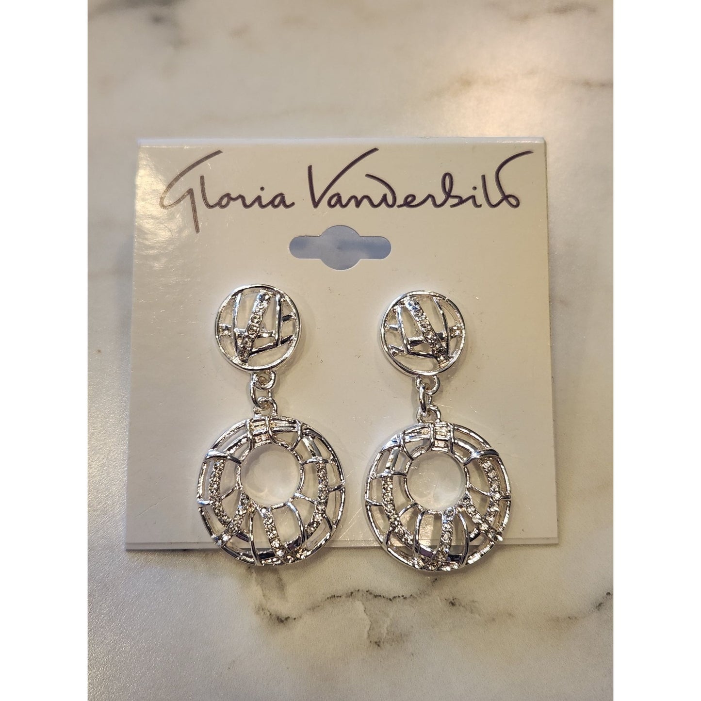 Gloria Vanderbilt Silver Dangle Earrings With Modern Circular Design For Women