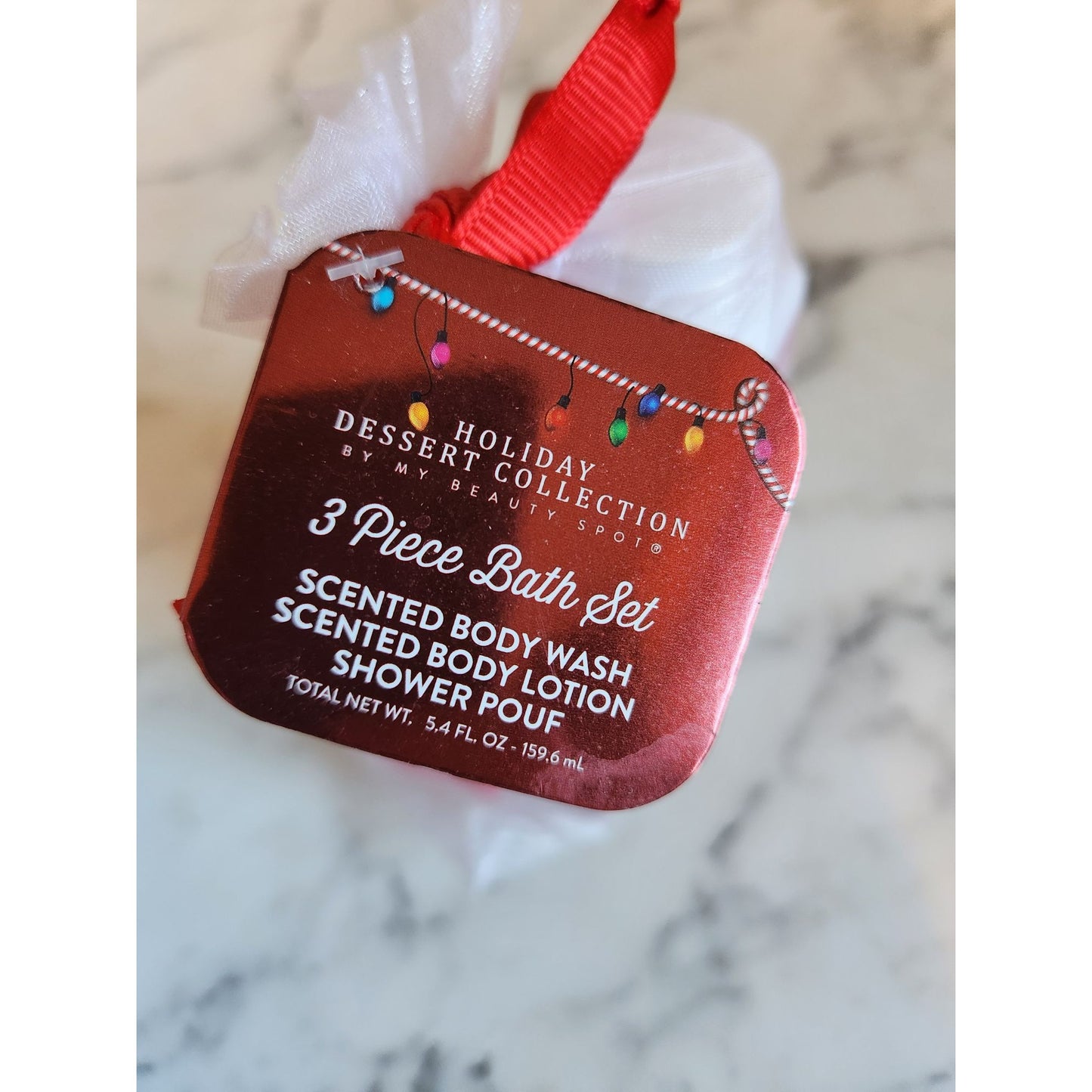 My Beauty Spot Raspberry Swirl 3-Piece Bath Set Body Wash & Lotion Shower Pouf