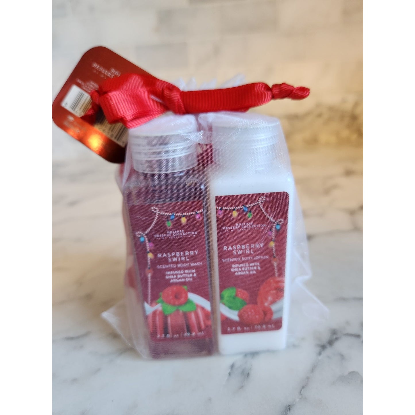 My Beauty Spot Raspberry Swirl 3-Piece Bath Set Body Wash & Lotion Shower Pouf