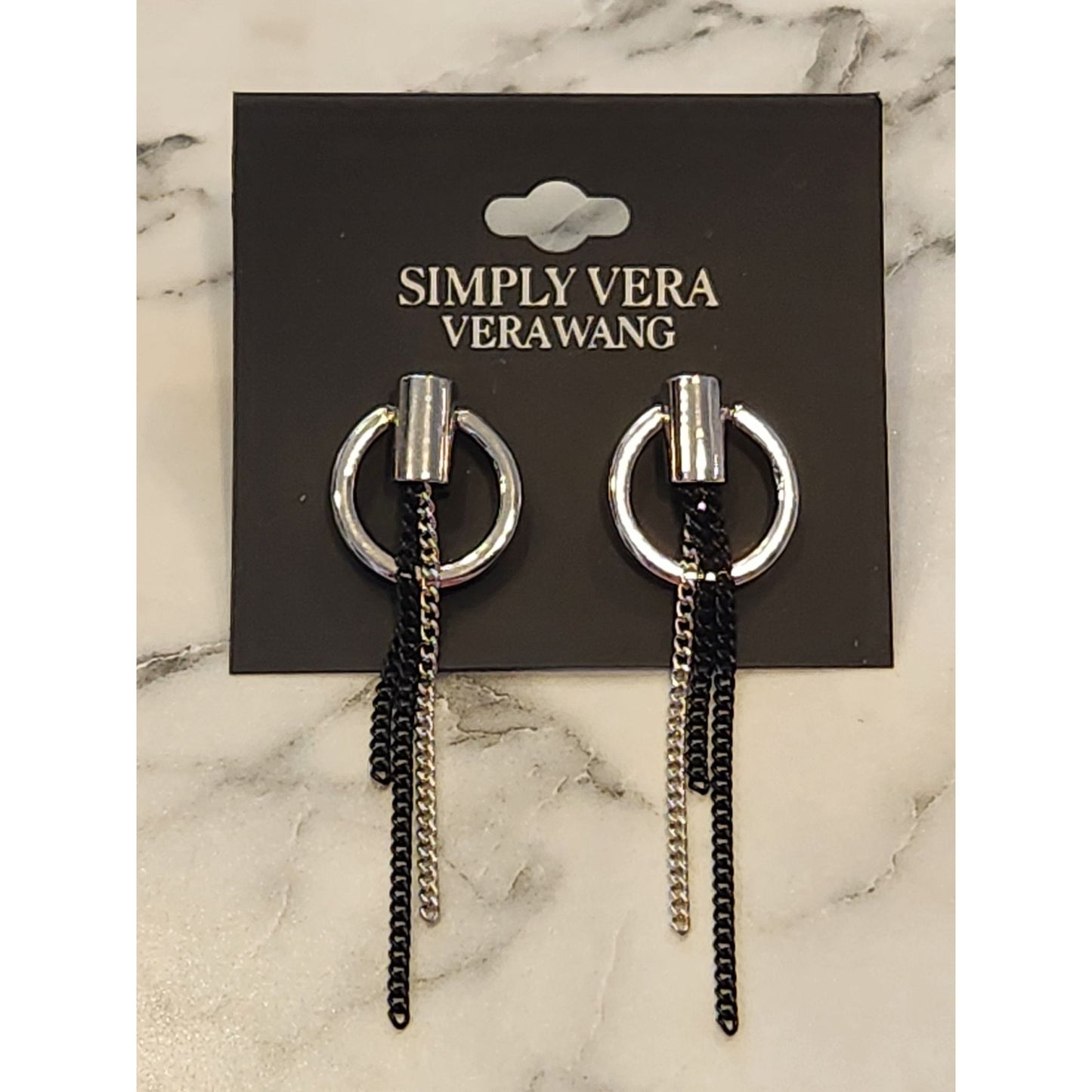 Simply Vera Vera Wang Silver-Tone & Black Chain Drop Circle Stud Earrings