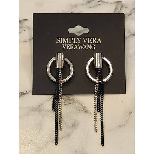 Simply Vera Vera Wang Silver-Tone & Black Chain Drop Circle Stud Earrings