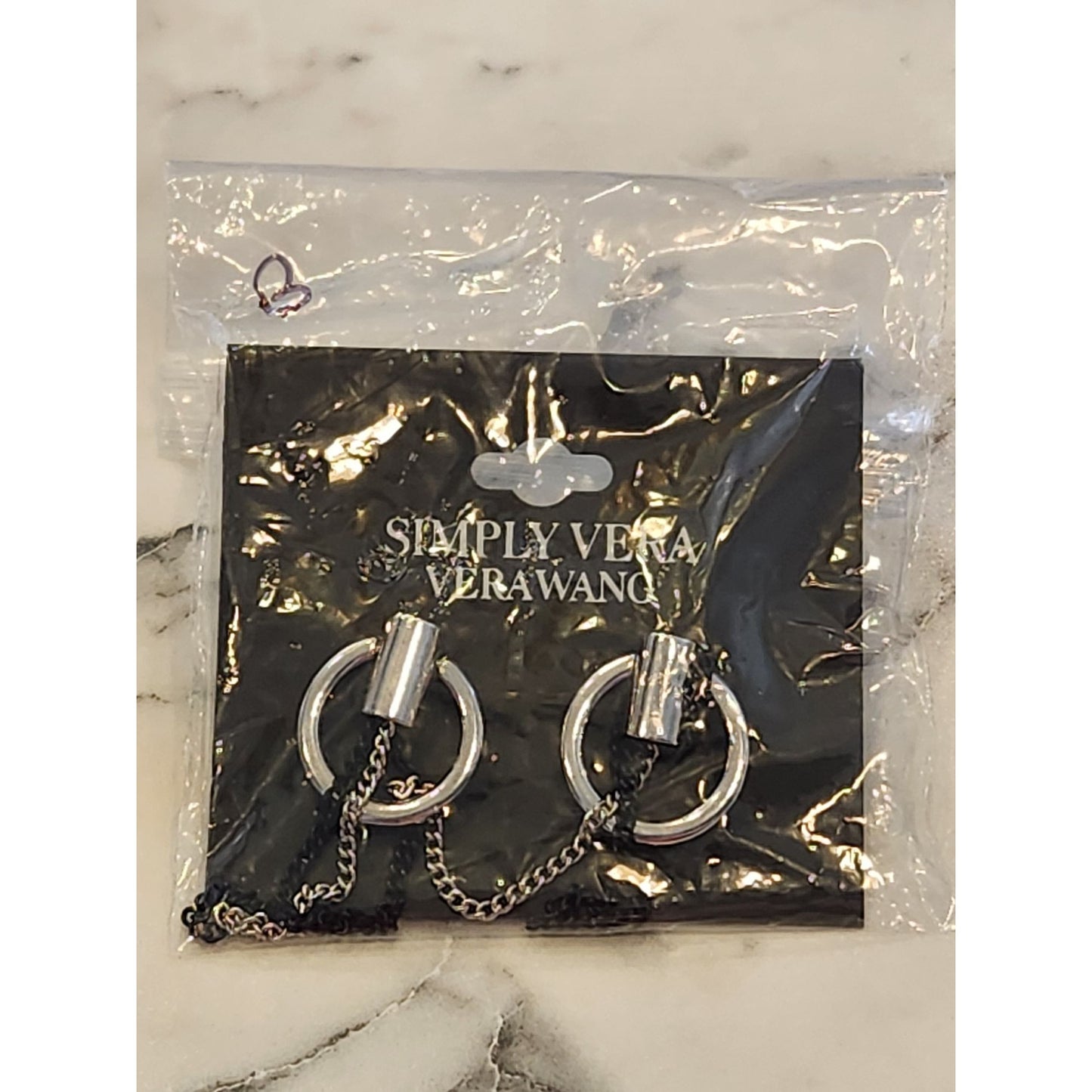 Simply Vera Vera Wang Silver-Tone & Black Chain Drop Circle Stud Earrings