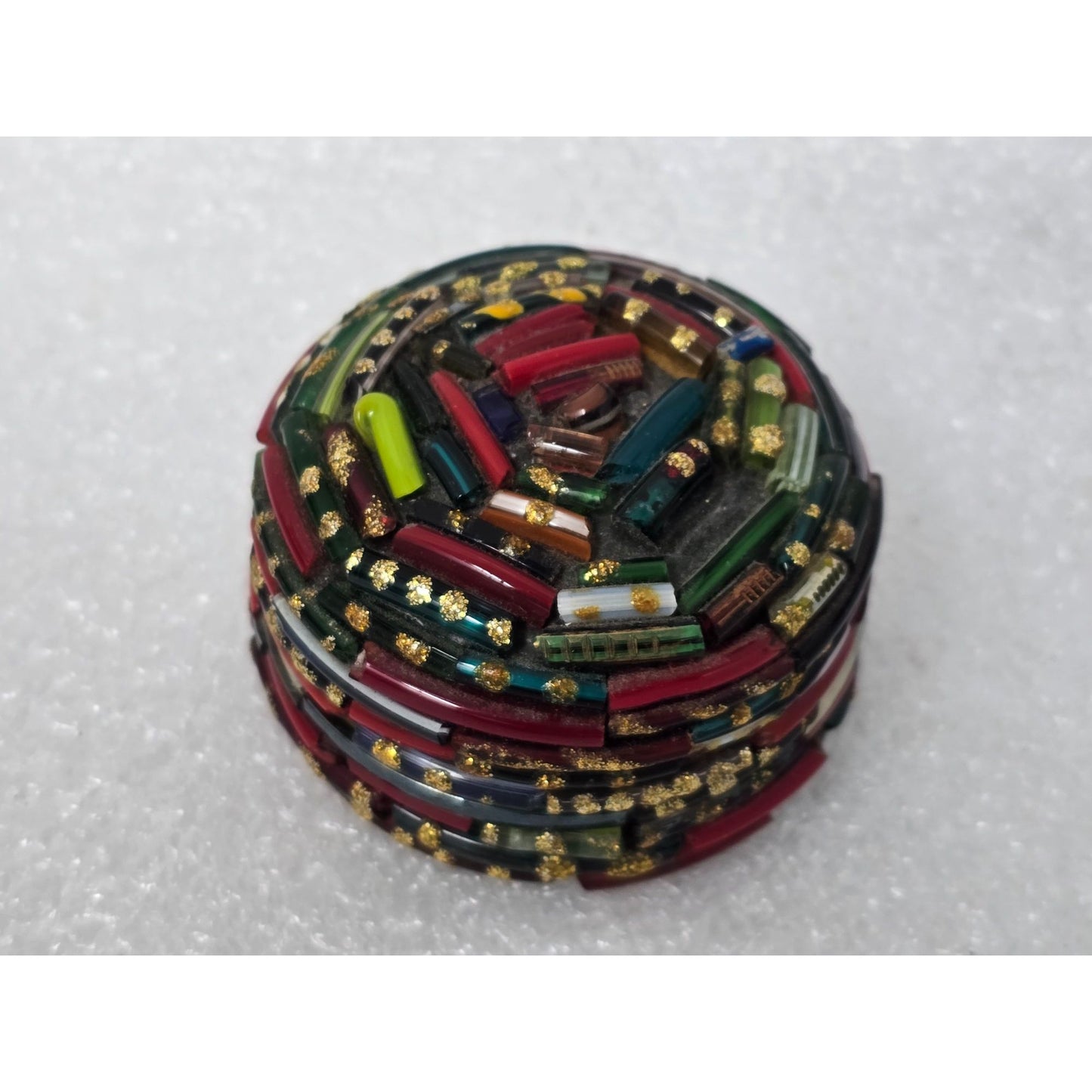 Vintage Venetian Art Glass Millefiori Trinket Box Round Mosaic Jewelry Box Italy