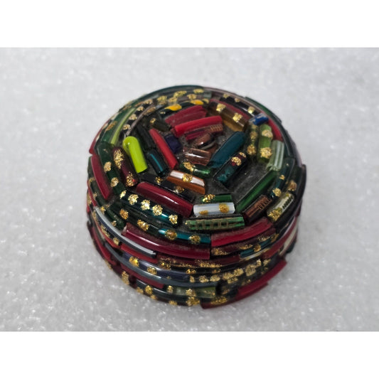 Vintage Venetian Art Glass Millefiori Trinket Box Round Mosaic Jewelry Box Italy