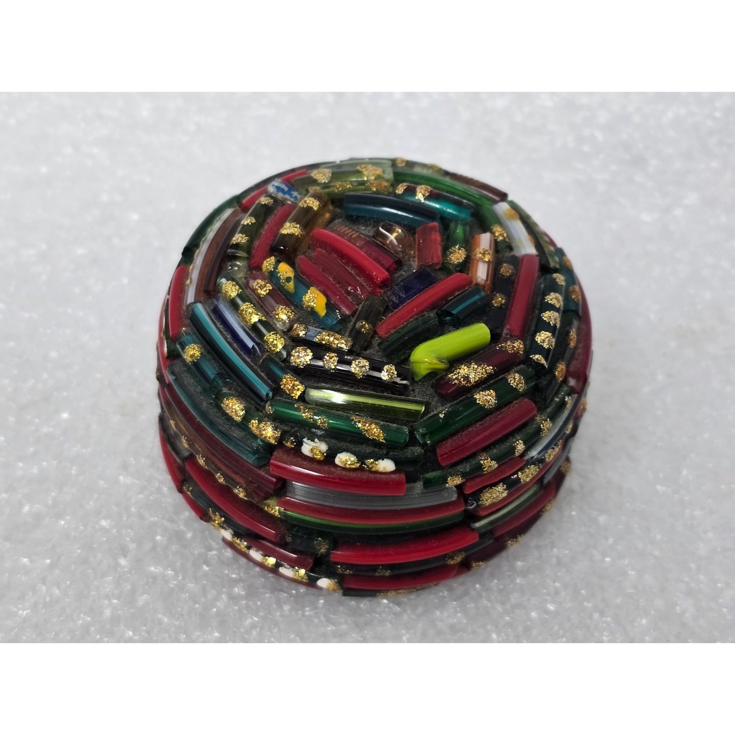 Vintage Venetian Art Glass Millefiori Trinket Box Round Mosaic Jewelry Box Italy