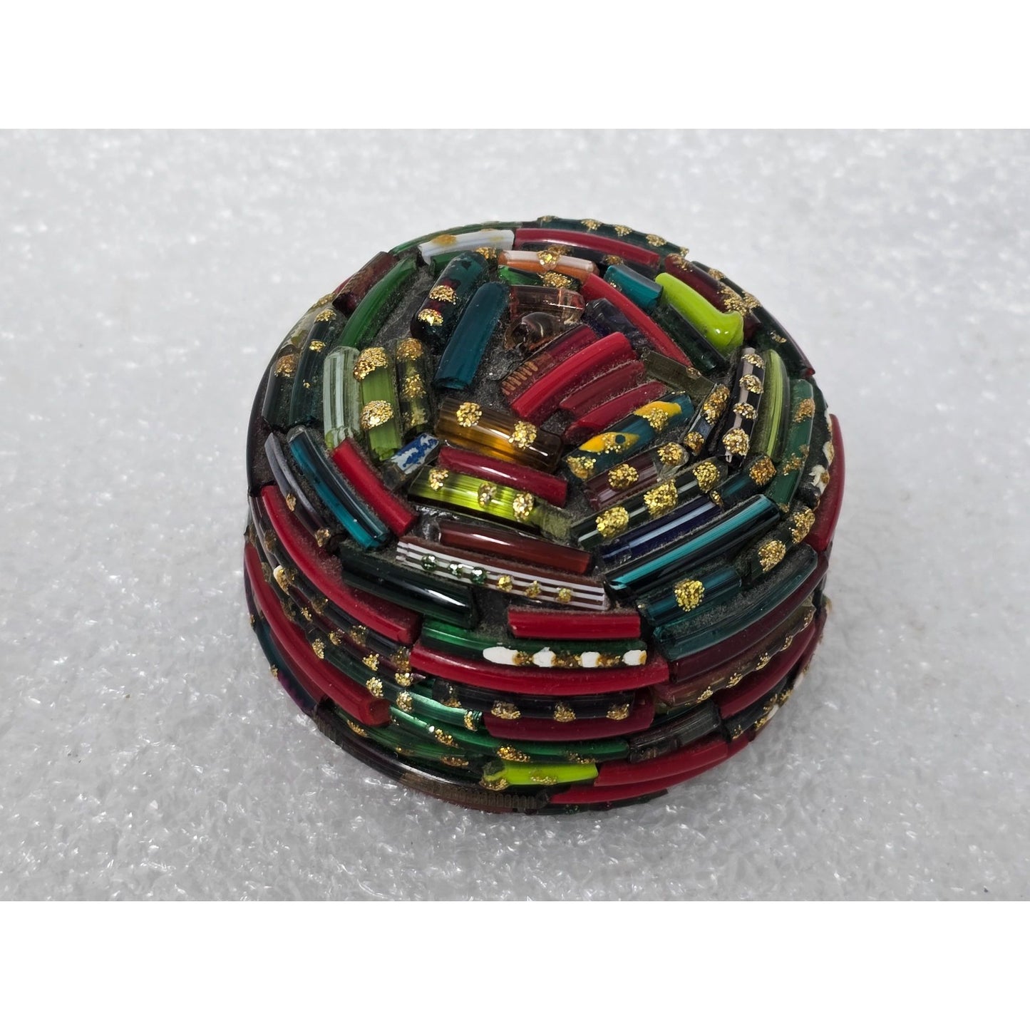 Vintage Venetian Art Glass Millefiori Trinket Box Round Mosaic Jewelry Box Italy