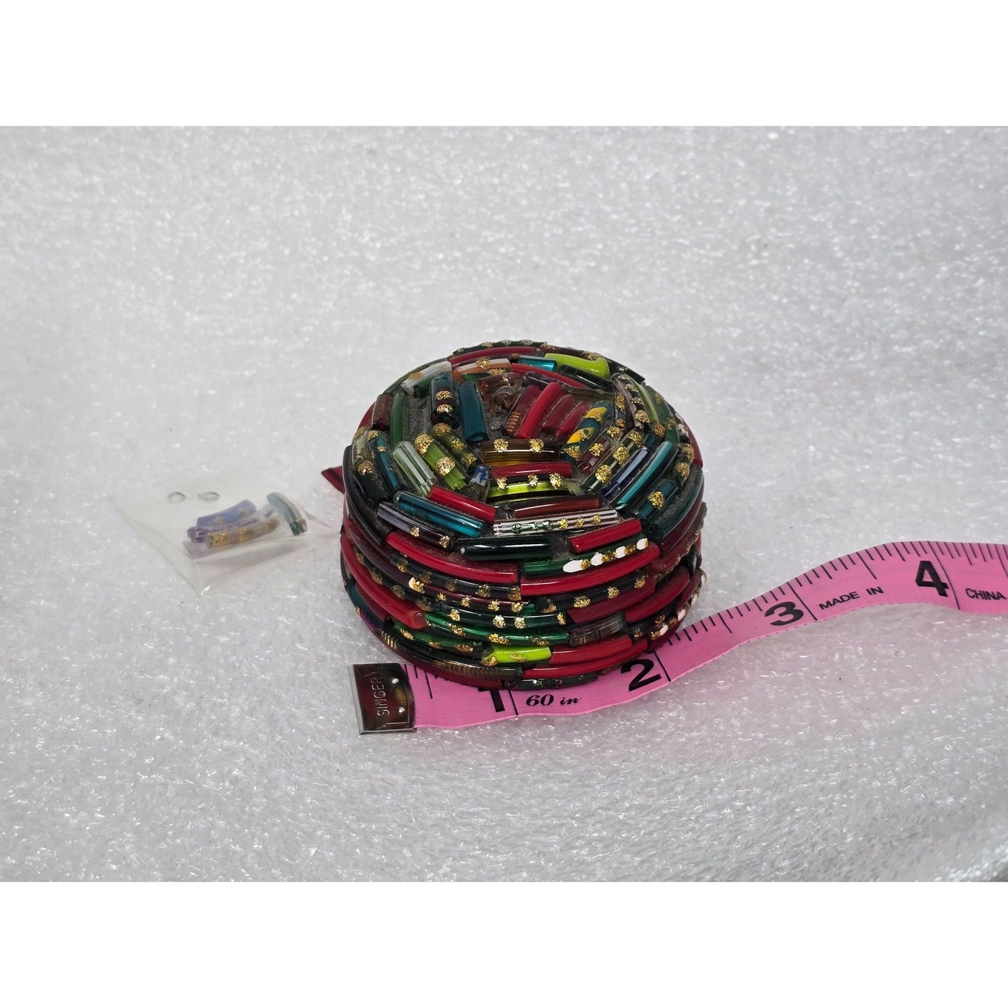 Vintage Venetian Art Glass Millefiori Trinket Box Round Mosaic Jewelry Box Italy