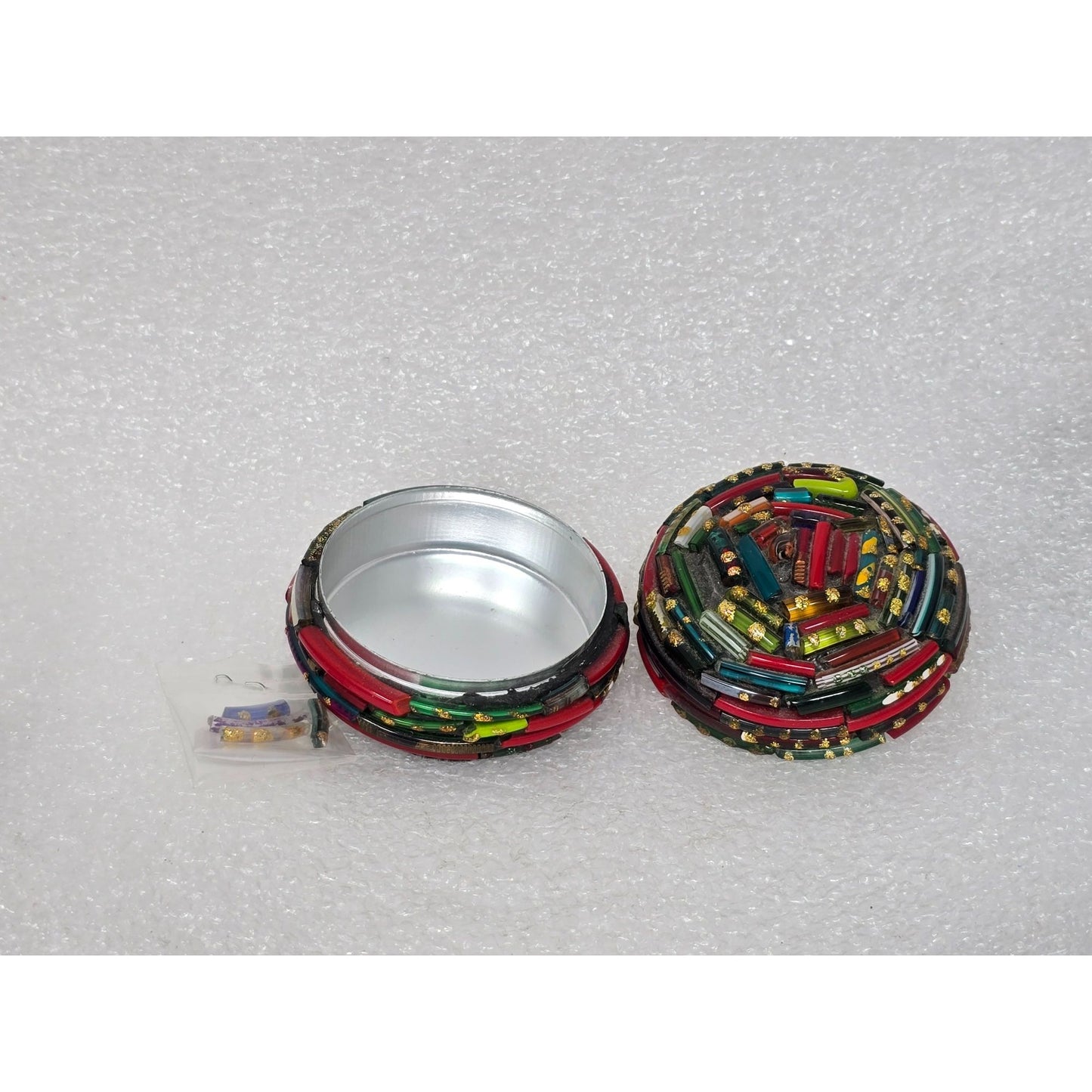 Vintage Venetian Art Glass Millefiori Trinket Box Round Mosaic Jewelry Box Italy