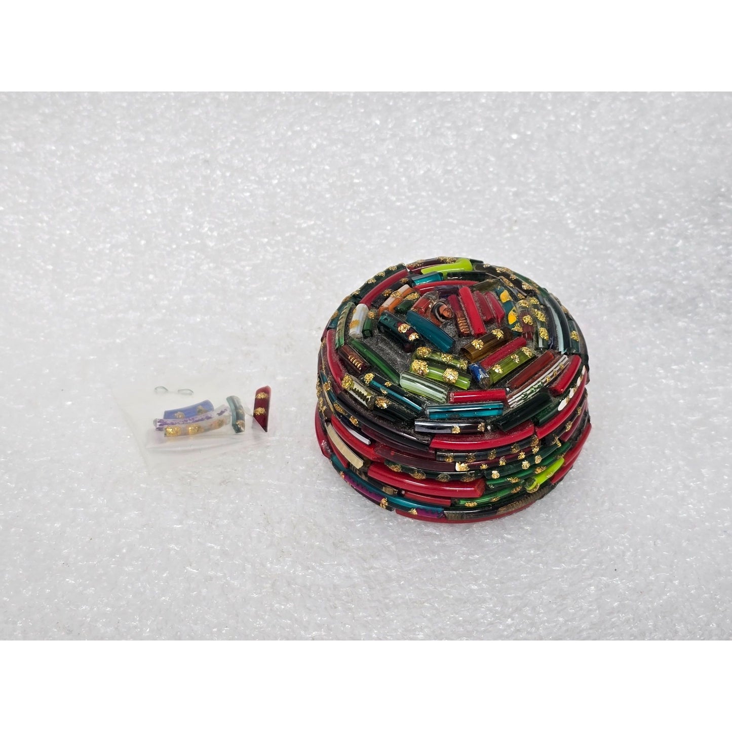 Vintage Venetian Art Glass Millefiori Trinket Box Round Mosaic Jewelry Box Italy