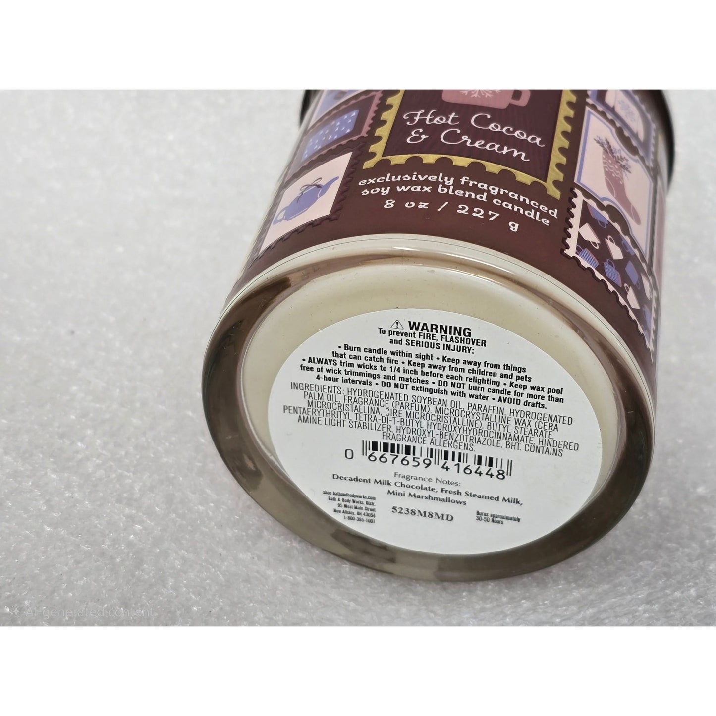 Bath & Body Works Hot Cocoa & Cream 8 oz Soy Wax Candle Fragranced Single Wick