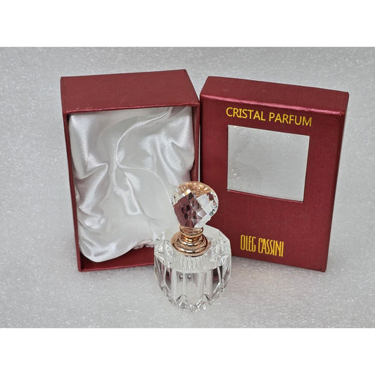 Oleg Cassini Crystal Perfume Bottle Faceted Stopper & Red Satin-Lined Box Rose2